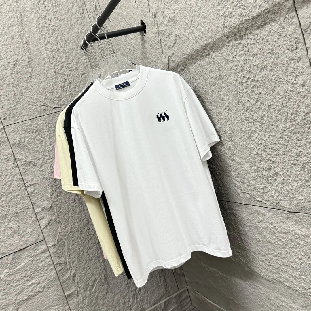 P150 Polo* Ralph Lauren 2025 spring and summer new style Classic three little pony embroidery Customized double yarn plain cotton fabric Short-sleeved T-shirt Uniform for men and women Color: black white Size: S (90-130 pounds) M (120-150 pounds) L (140-165 pounds) XL (160-180 pounds) XXL (180-210 pounds)